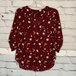 torrid Maroon Wizard Motif V-Neck Blouse